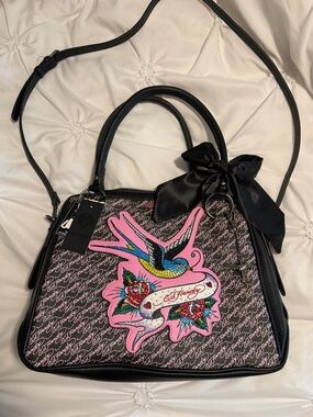Ed Hardy large tote with rhinestone design